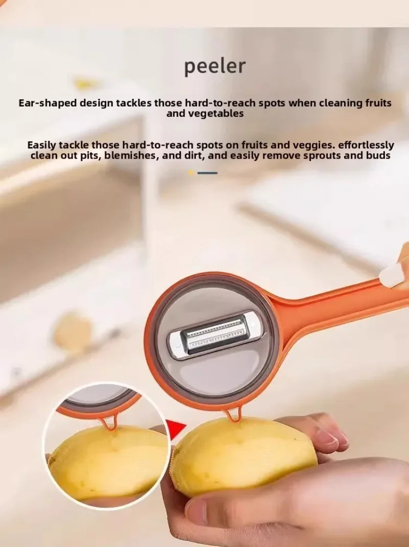 Multi-functional Fruit Vegetable Peeler with Peel Storage No Splashing Hanging Design Easy To Clean Potato Eye Remover Kitchen