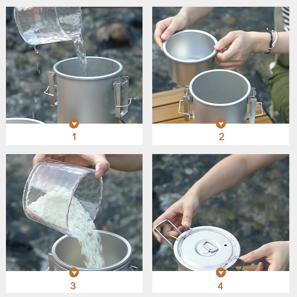Camping Hiking Rice Cooker Outdoor Portable Picnic Cookware Stainless Steel Pot Multifunctional Travel Cooking Accessory
