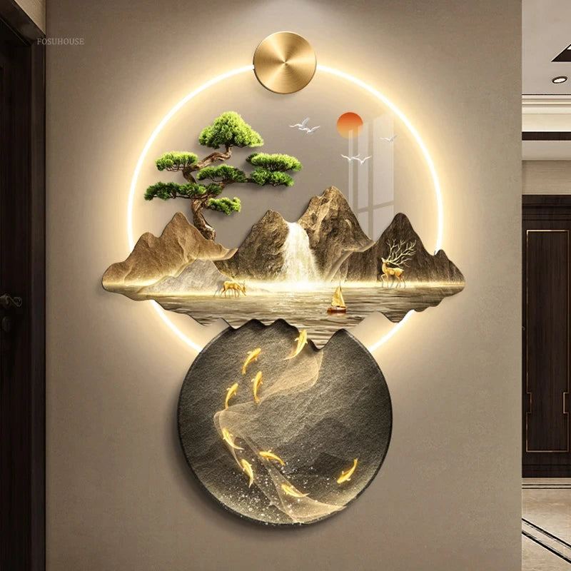 3d wall painting with lights Simple Modern Hanging Home Decoration for Corridor Aisle Upscale Living Room Wall Decorations