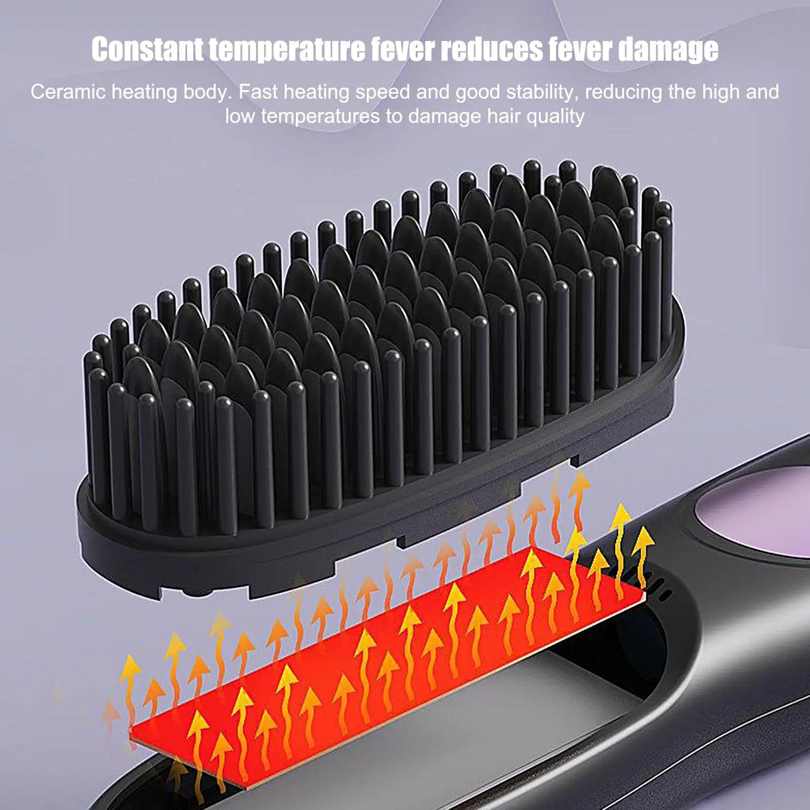Hair Straightener Brush 3 Level Cordless USB Charging Straightener Portable Mini Straightening Brush for Home Travel