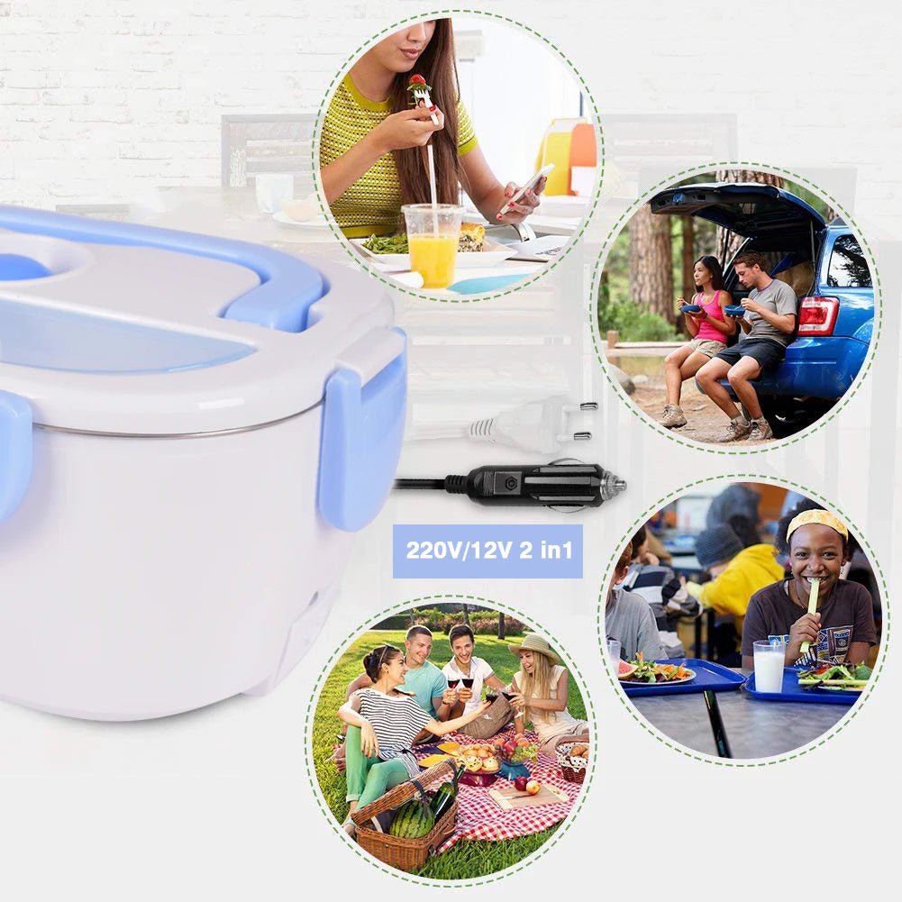 3-in-1 Electric Lunch Box Warmer - Fast Heating 12V/24V/110V Portable Food Container for Adults, Truck Drivers &Office Workers