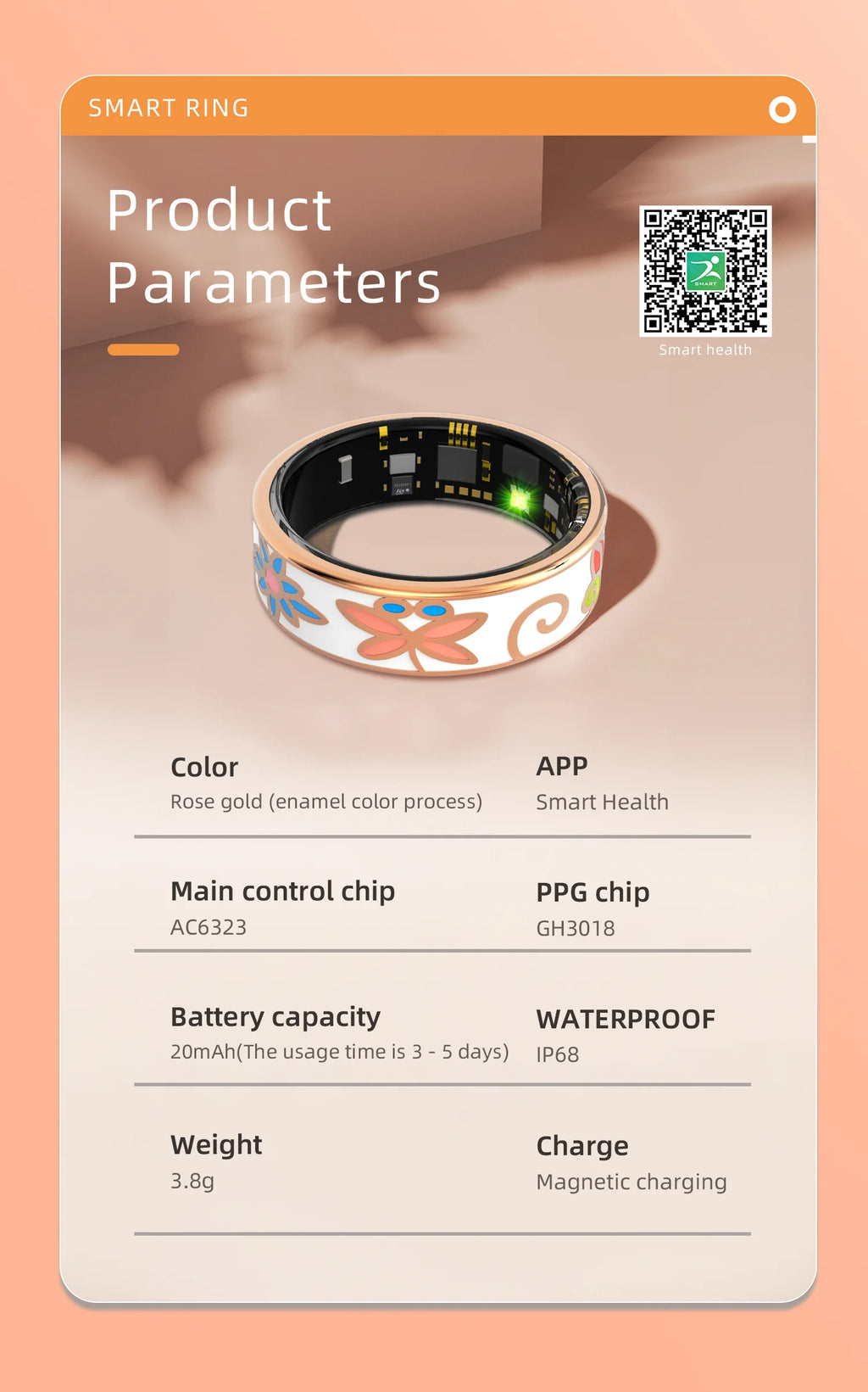 Smart Rings Color Enamels Fashion Women Smart Ring Female Stainless Steel Intelligent Finger Ring Lady IP68 Fitness Tracker Ring