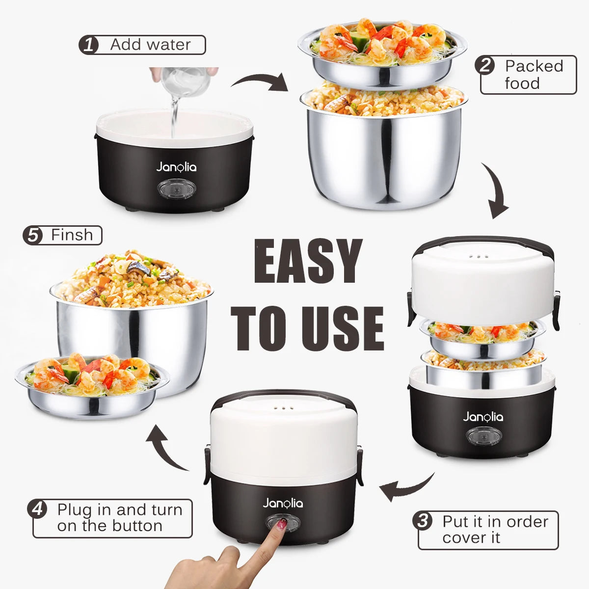 1.3L 220V Portable Electric  Lunch Box Food Warmer Container Rice Cooker Steamer Non-Stick Smart Cooking Porridge Rice Heater