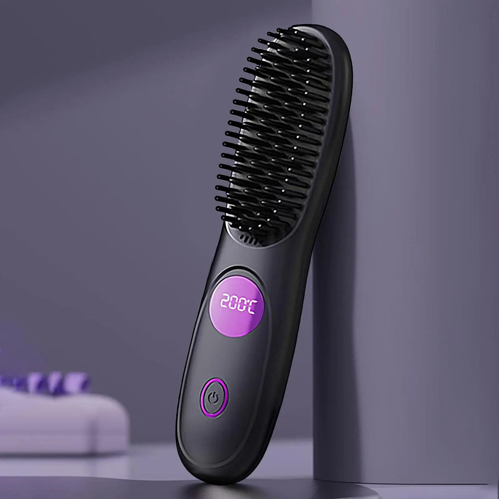 Hair Straightener Brush 3 Level Cordless USB Charging Straightener Portable Mini Straightening Brush for Home Travel