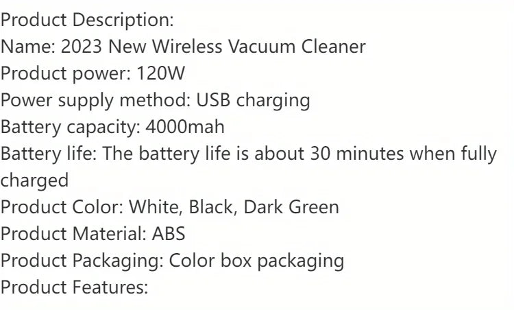 Wireless Mini Vacuum Cleaner 15000PA High Power 120W Cordless Handheld Robot Dust Blower for Car Home Pet Hair