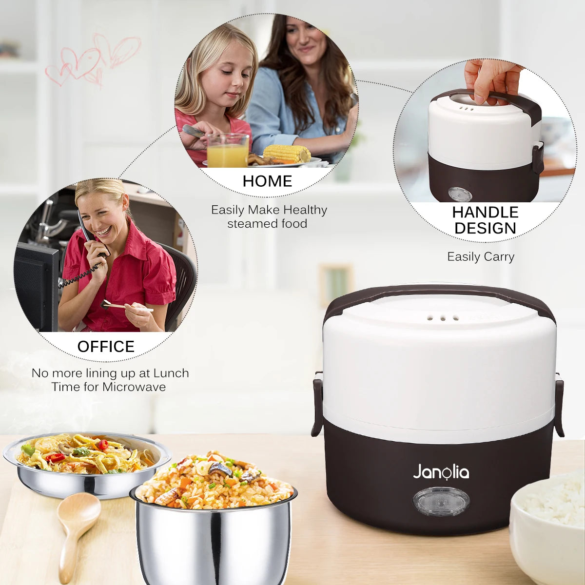 1.3L 220V Portable Electric  Lunch Box Food Warmer Container Rice Cooker Steamer Non-Stick Smart Cooking Porridge Rice Heater