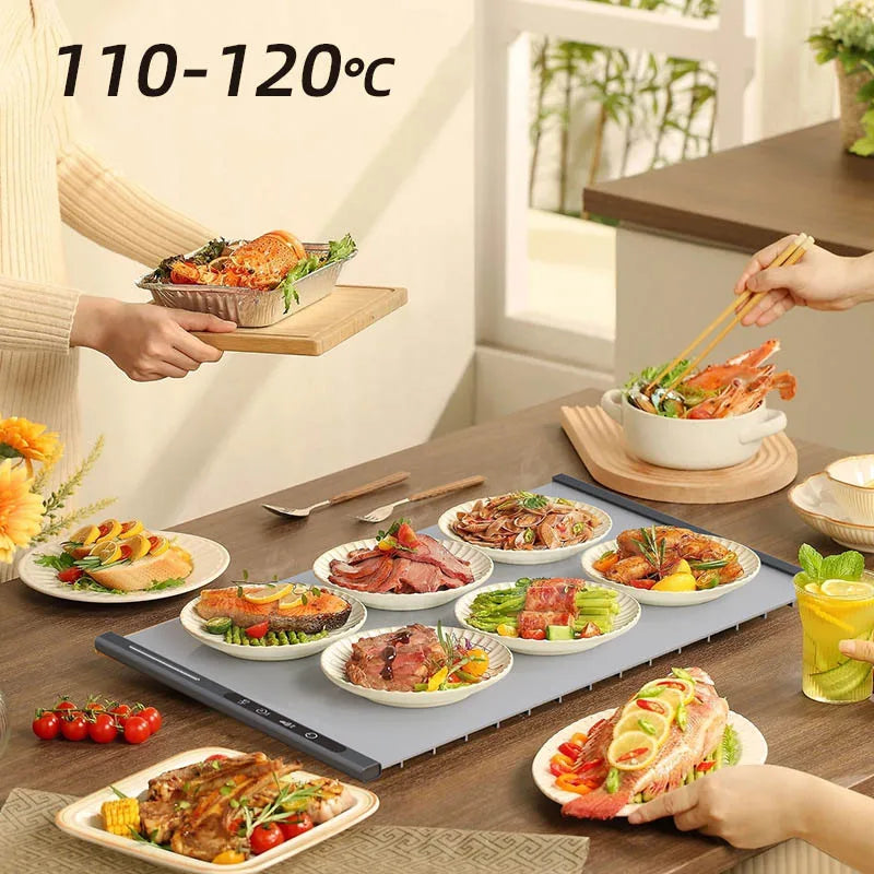 Electric Food Warmer Plate Foldable Warming Tray Plate Warmer Mat Food Fast Heating Portable Electric Warming Tray 8 Tem Setting