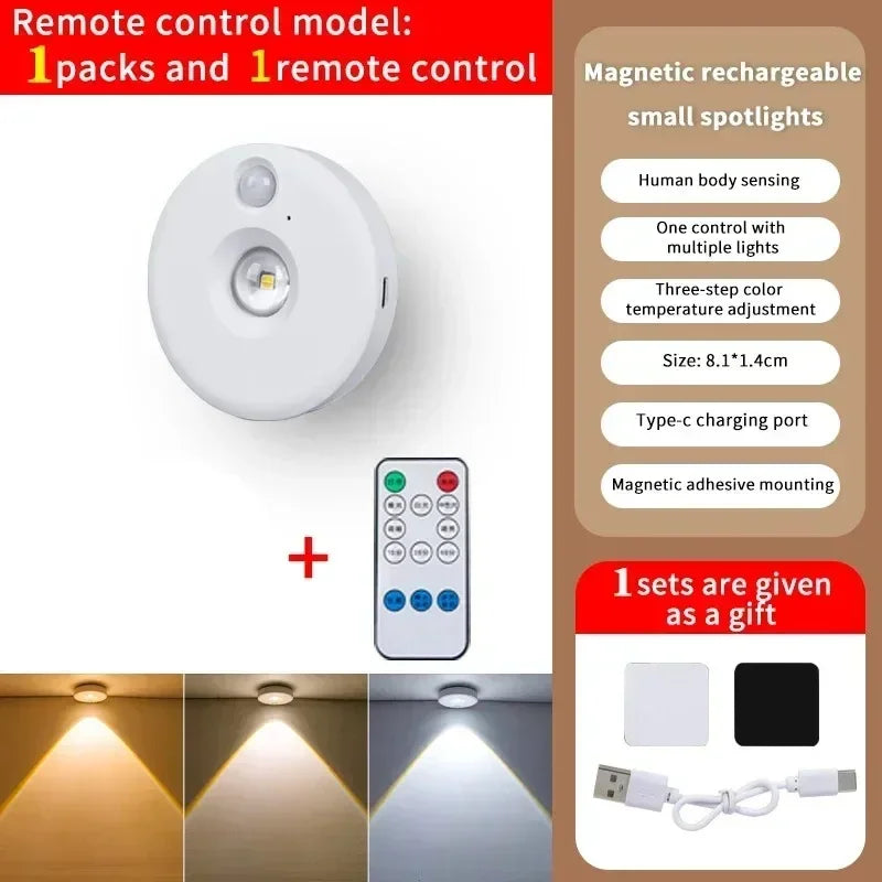 LED Motion Sensor Night Light Wireless Under Cabint Lights Dimmable USB Rechargeable Lighting Kitchen Aisle Closet Home Decor