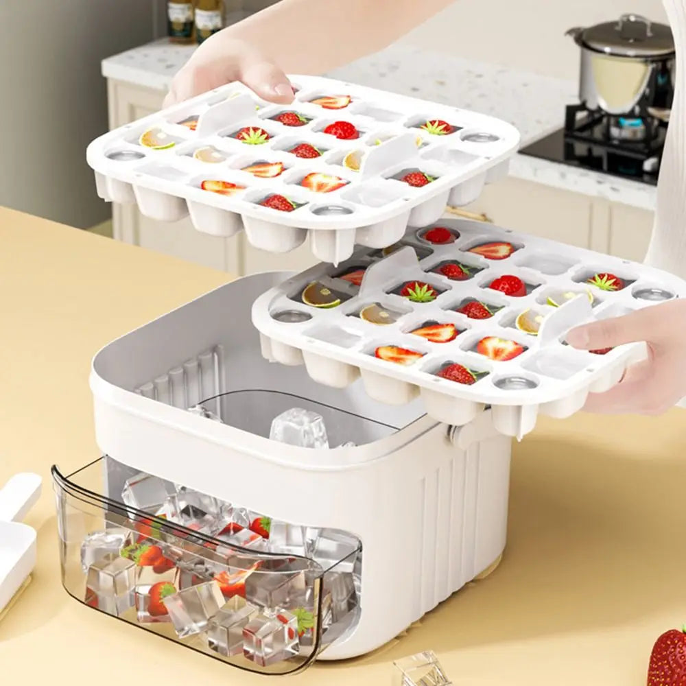 Portable 50-Cube Ice Maker with Easy Press Cap Large Capacity Double-layer Ice Cube Machine Household Ice Storage Ice Box