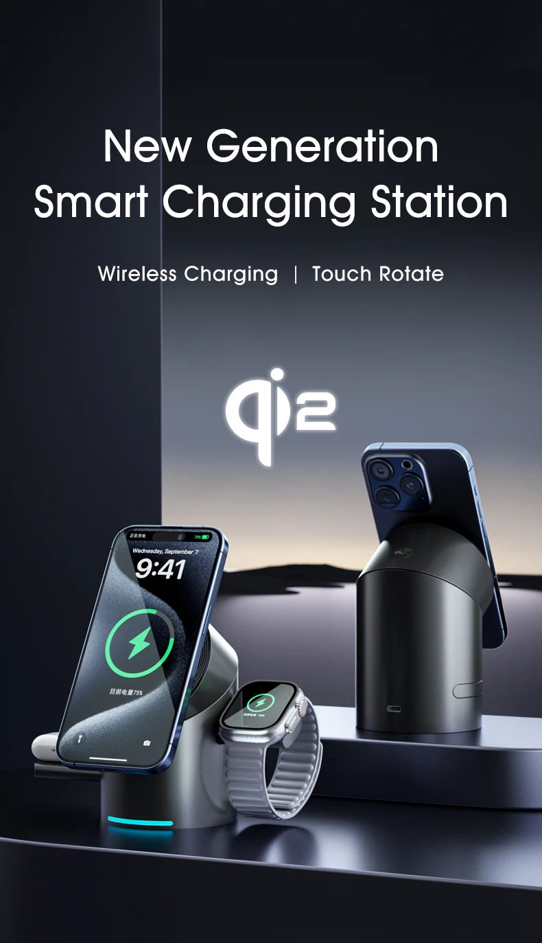 Qi2 Magnetic Wireless Charger Fast Charger 3-in-1 Intelligent Fast Charging 15W for IPhone 12/13/14/15/16, for Iwatch & AirPods