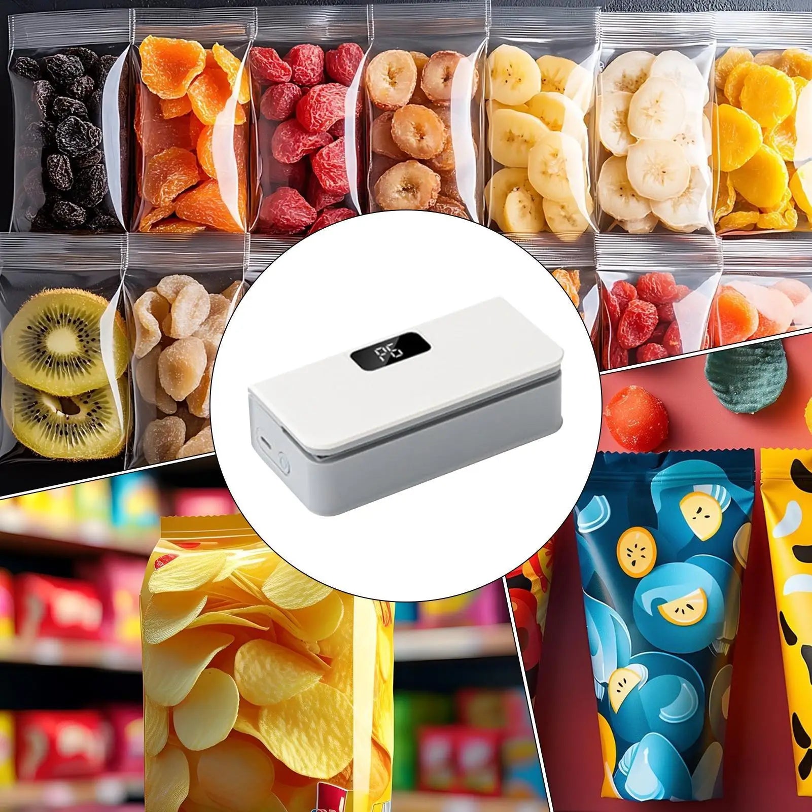 Mini Sealer 6-Mode Rechargeable Magnetic Heat Sealer with Cutter Electric Handheld Bag Sealing Machine for Home Kitchen Packagin