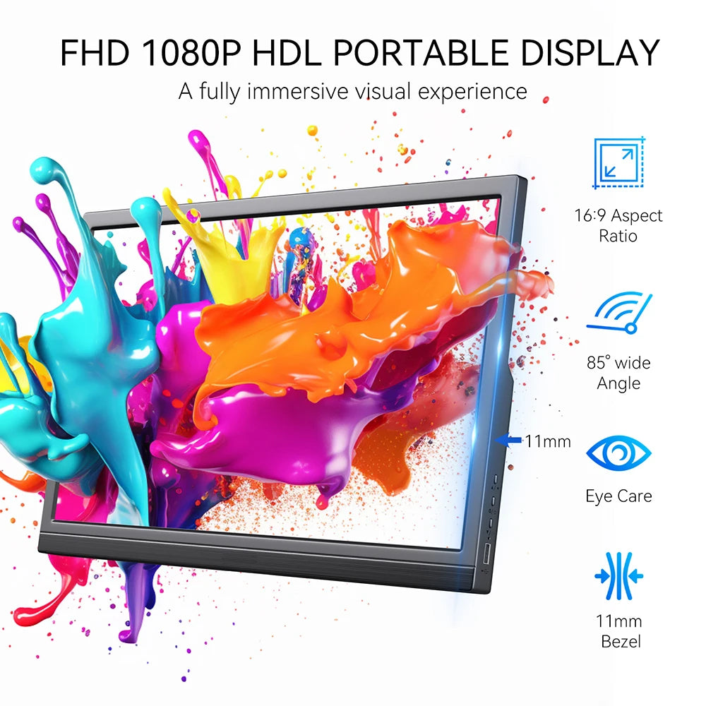 Portable Monitor 17.3 Inch External Laptop Display with USB-C HDMI Port Ultra-Thin Mobile Monitor for Business Travel Gaming