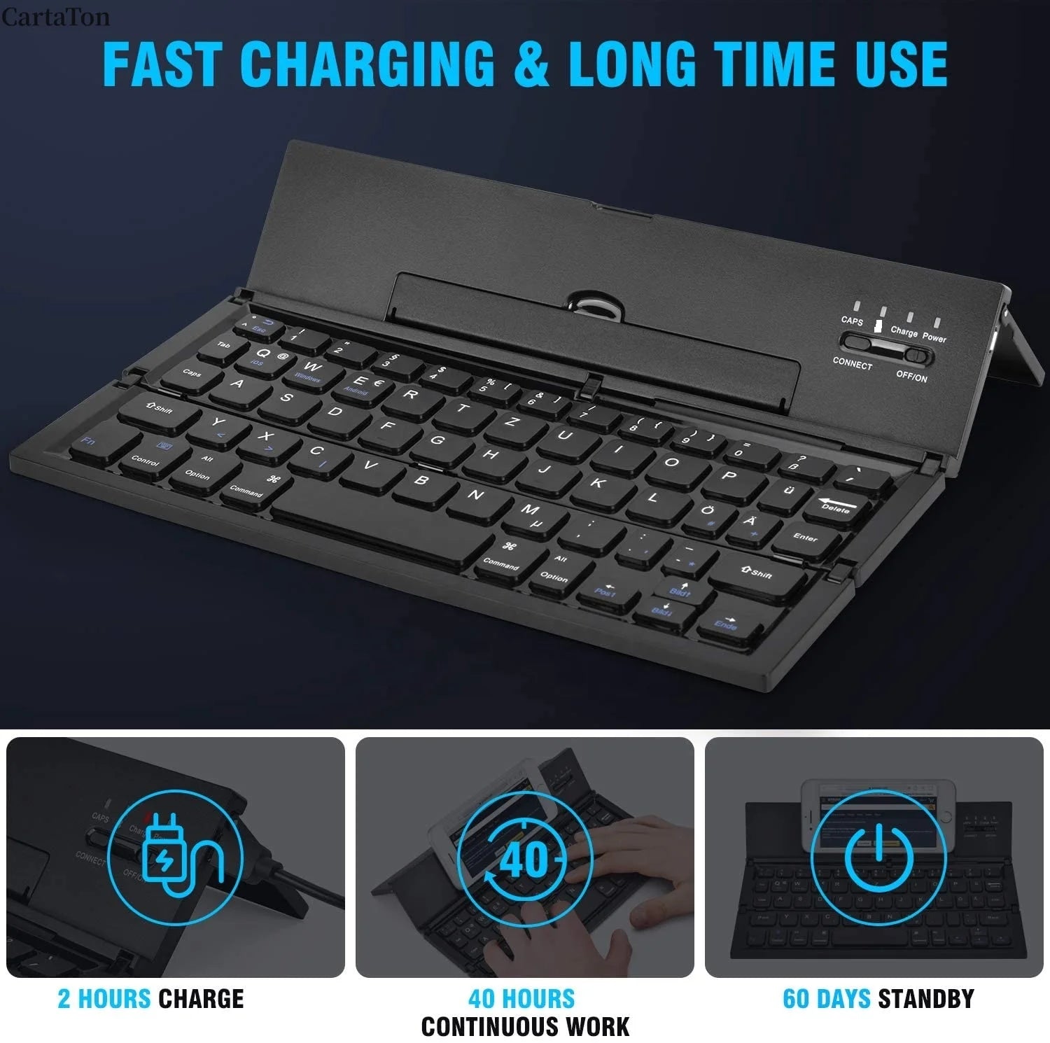 Portable Wireless Bluetooth Foldable Keyboard Mini Trifold Keyboard Aluminum Arabic English Layout for Mobile Phone Teclado