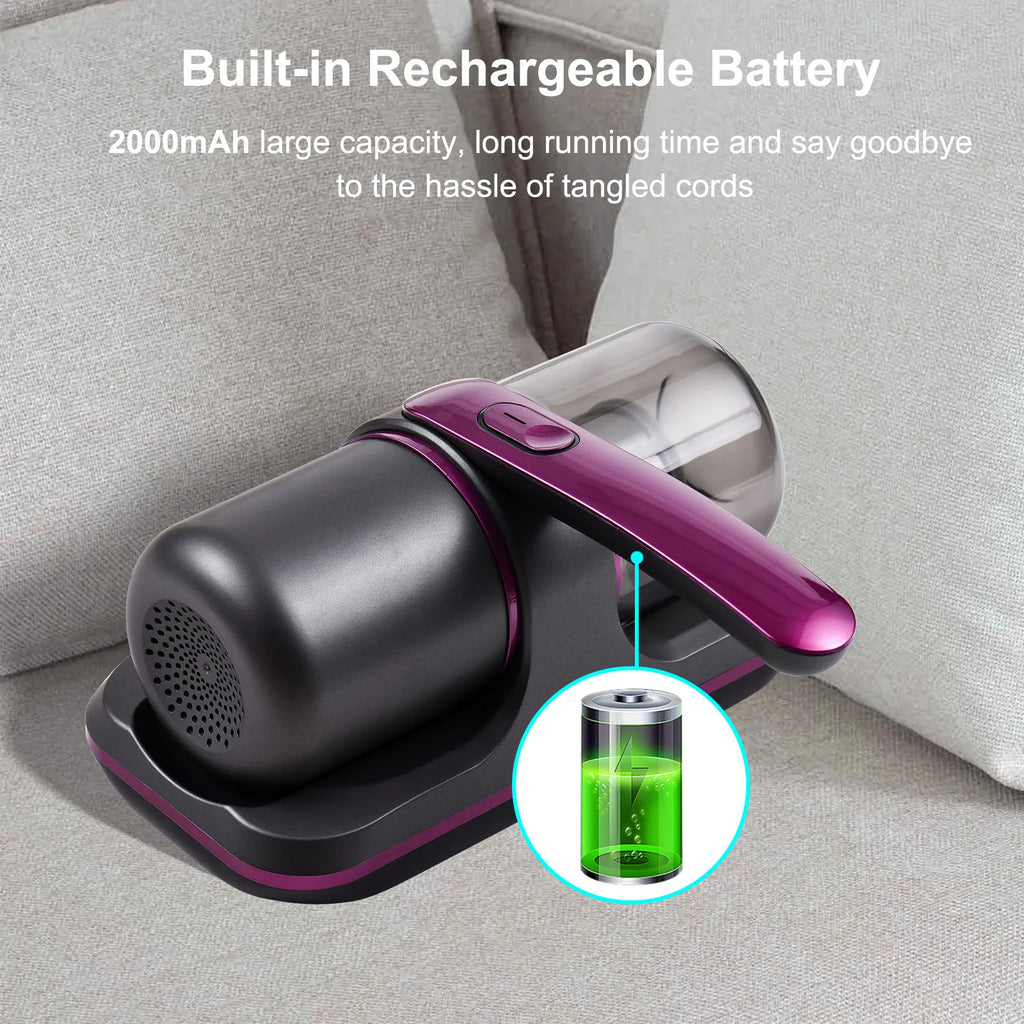 Compact Mattress Vacuum Cleaner 100W Handheld Cordless UV Bed Vacuum Cleaner 8000Pa Strong Suction 2 Speeds Adjustable for Clean