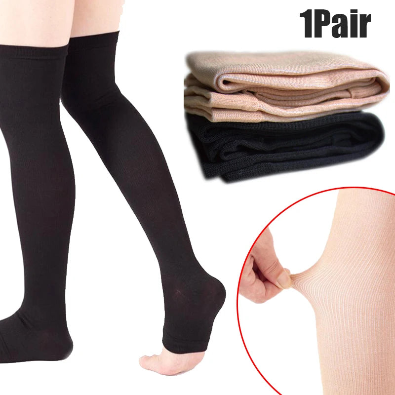 1 Pair Open Toe Knee-High Medical Compression Stockings Varicose Veins Stocking Unisex Compression Brace Wrap Shaping