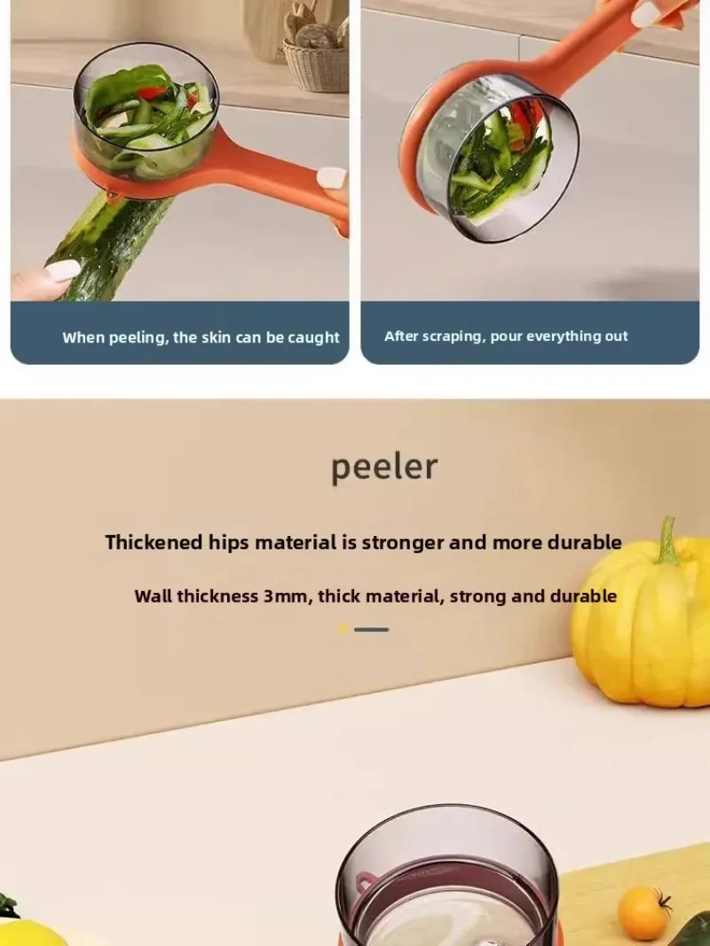 Multi-functional Fruit Vegetable Peeler with Peel Storage No Splashing Hanging Design Easy To Clean Potato Eye Remover Kitchen