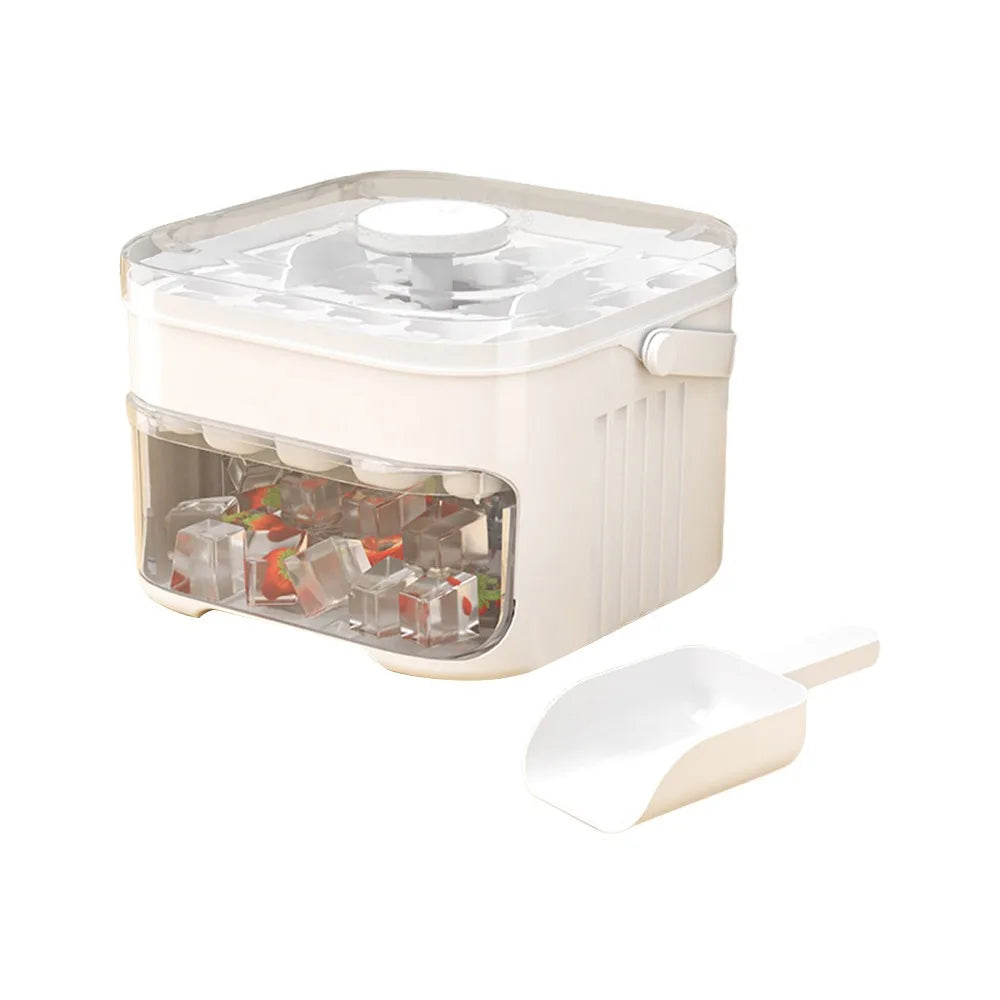 Portable 50-Cube Ice Maker with Easy Press Cap Large Capacity Double-layer Ice Cube Machine Household Ice Storage Ice Box