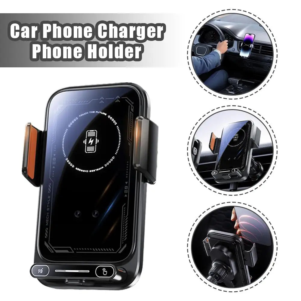 15W Wireless Car Charger with Infrared Sensor Auto Clamping Vent Mount One-Touch Rotation for Secure Fast Charging Accessories