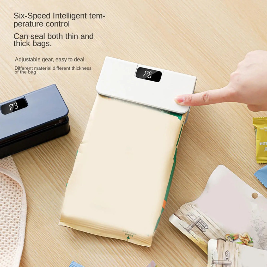Mini Sealer 6-Mode Rechargeable Magnetic Heat Sealer with Cutter Electric Handheld Bag Sealing Machine for Home Kitchen Packagin