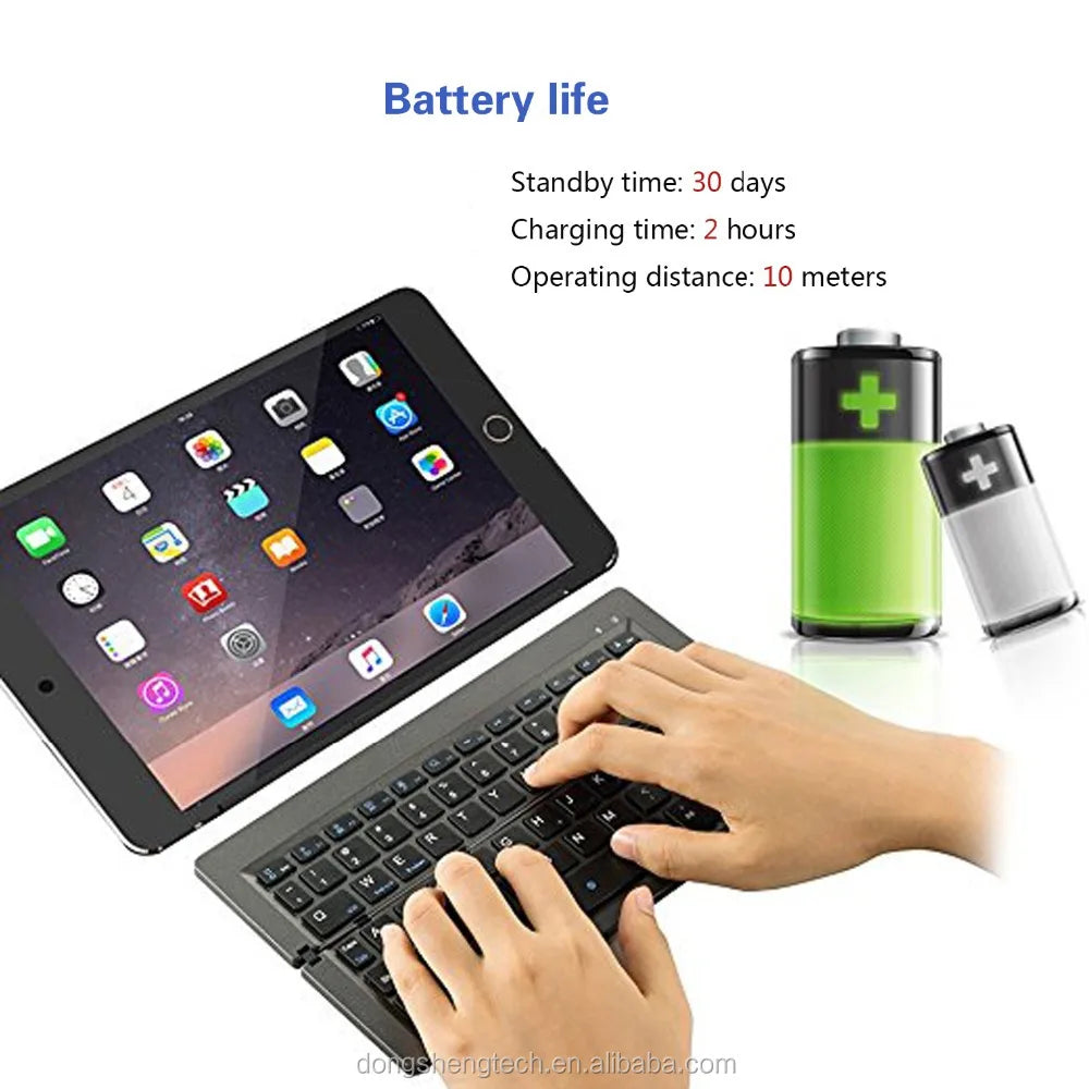 Portable Wireless Bluetooth Foldable Keyboard Mini Trifold Keyboard Aluminum Arabic English Layout for Mobile Phone Teclado