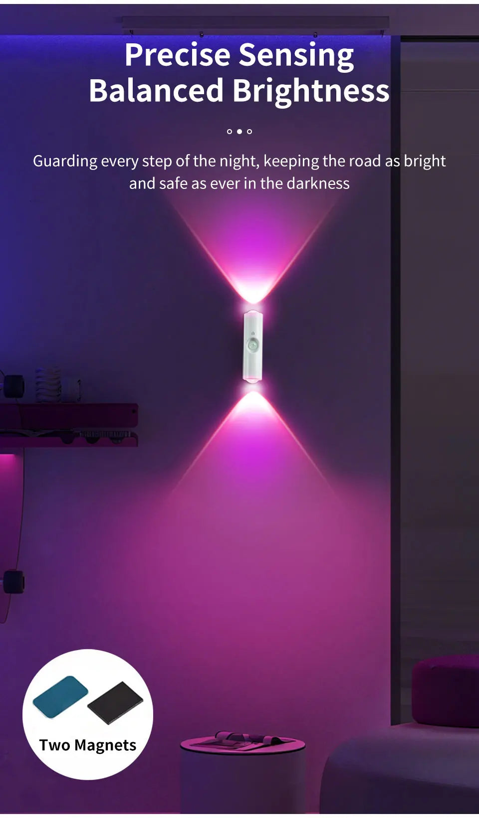 LED Motion Sensor Night Light RGB Colors Changing Wireless Wall Lamp Rechargeable Magnetic Sunset Lamp for Bedroom Living Room