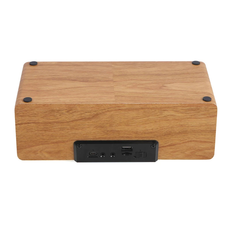 Fast Wireless Charger Wooden Wireless Bluetooth Speaker Alarm Clock with Subwoofer 3D Stereo Boombox Sound Bar for Computer TV