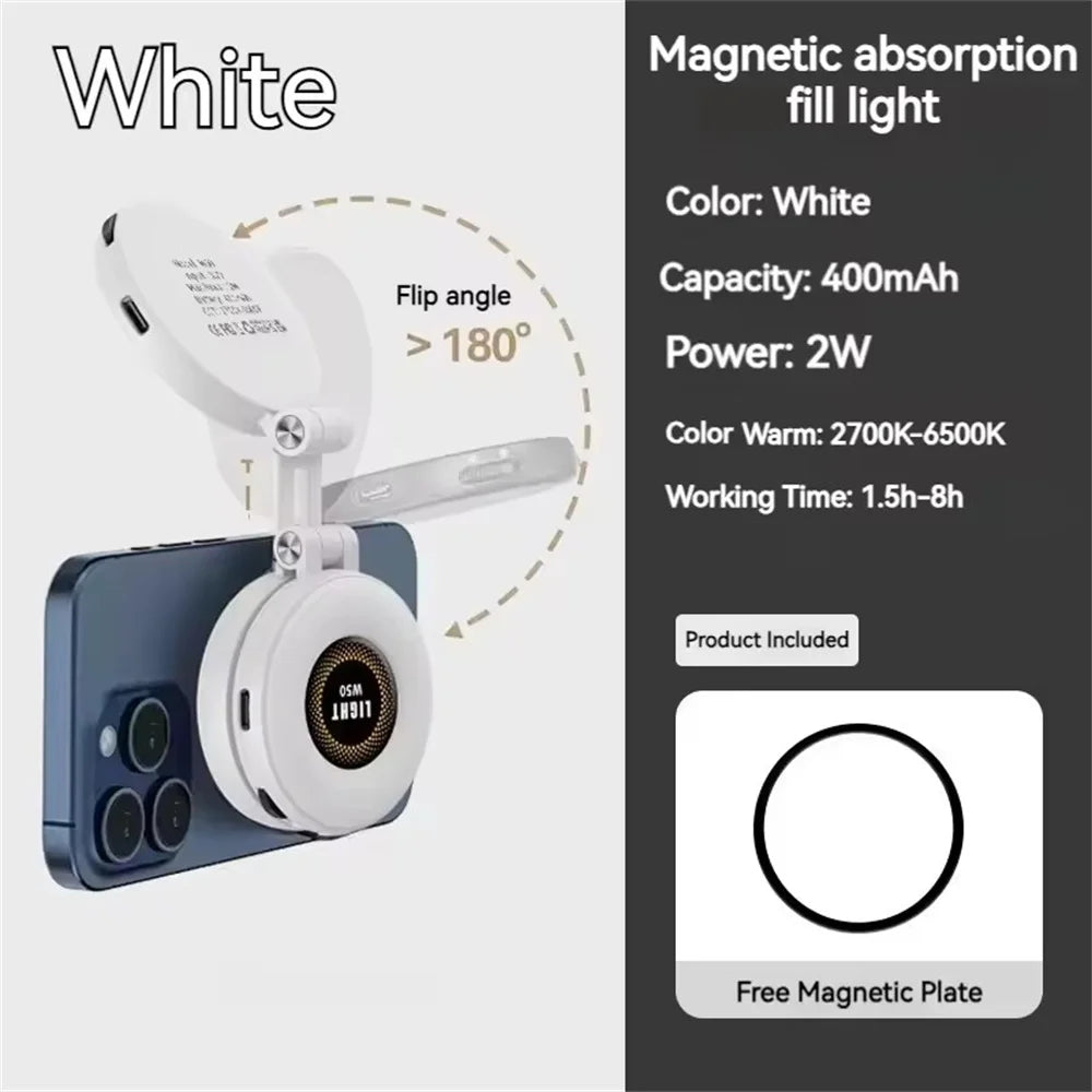 Roreta Magnetic Fill Light Mini Selfie Ring Fill Light 3 Mode with Led Light Universal for Smartphone Iphone Android photography