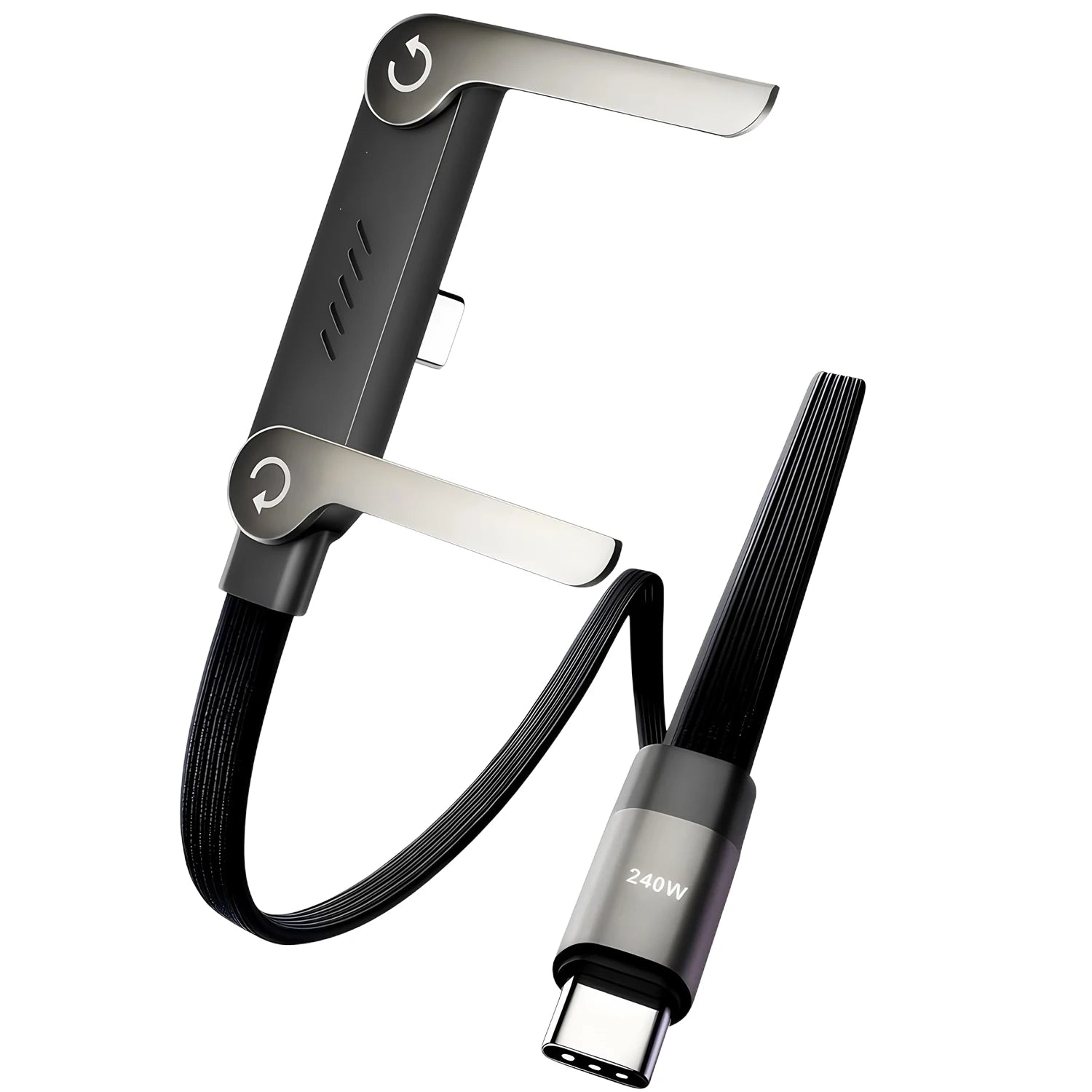 New 240w Cable Charger with Built-in Phone Stand 2-in-1 Fast Charging Cord Sideways Phone Charger for Smartphones Tablets