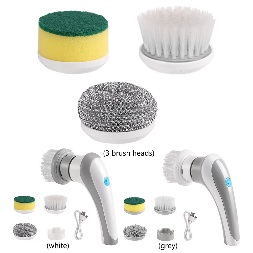Electric Clean Brush Multifunctional Wireless Clean Brush 360 Degree Rotation 3 Replaceable Brush Heads Bathroom Kitchen Cleaner