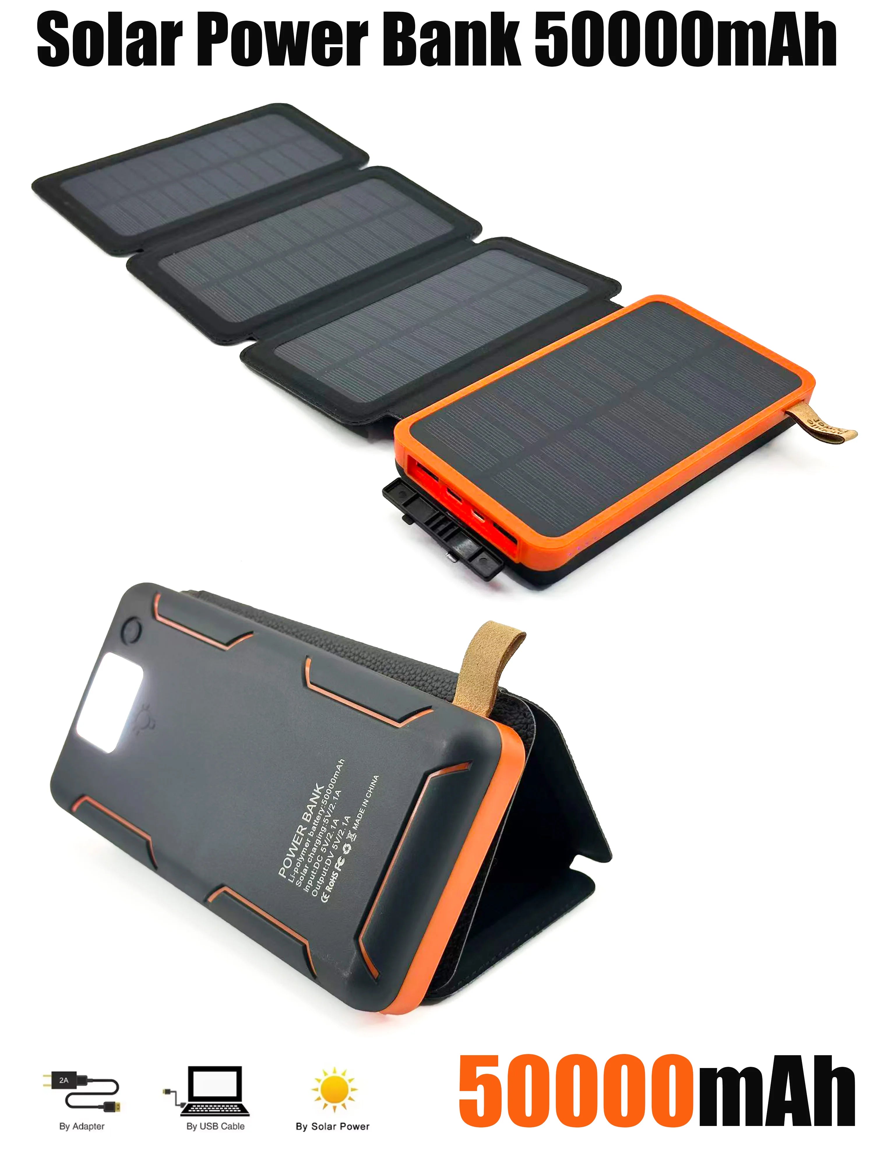 Solar Power Bank 50000mAH Folding Solar Panels 5V 2A USB Output Portable Outdoor Camping Sun Power For IPhone Android