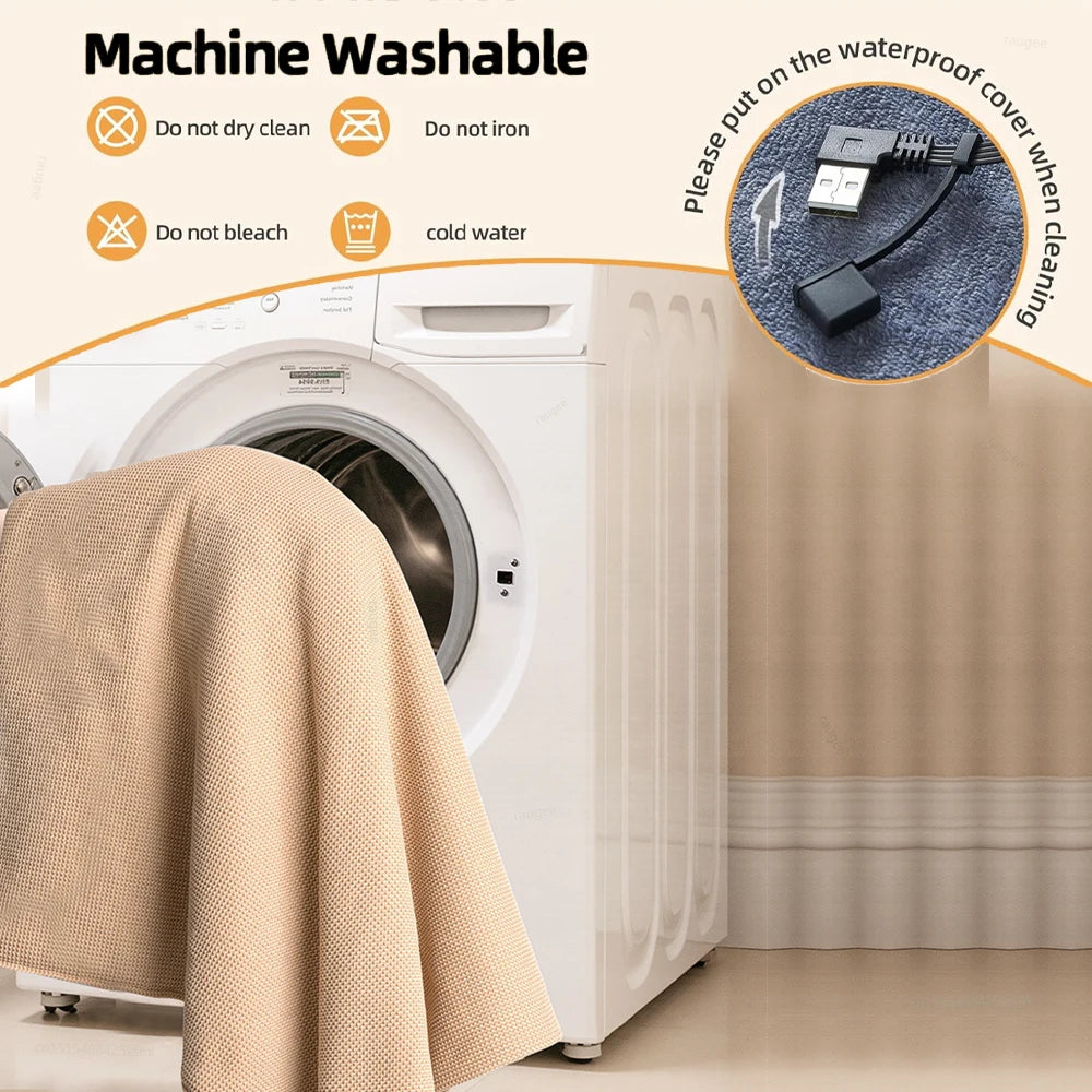 Heated Blanket USB Wearable Electric Blanket Portable Warmer Blanket for Shoulder Electric Heating Shawl with 3 Tem Setting