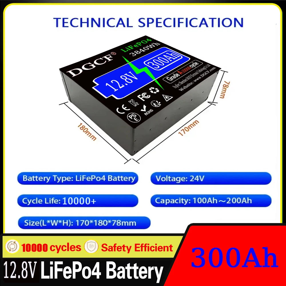 12V LiFePO4 Lithium Battery 12000Wh 500Ah, Built-in 200A BMS, Rechargeable Battery, for RV/Camper, Solar, Marine, Overland/V