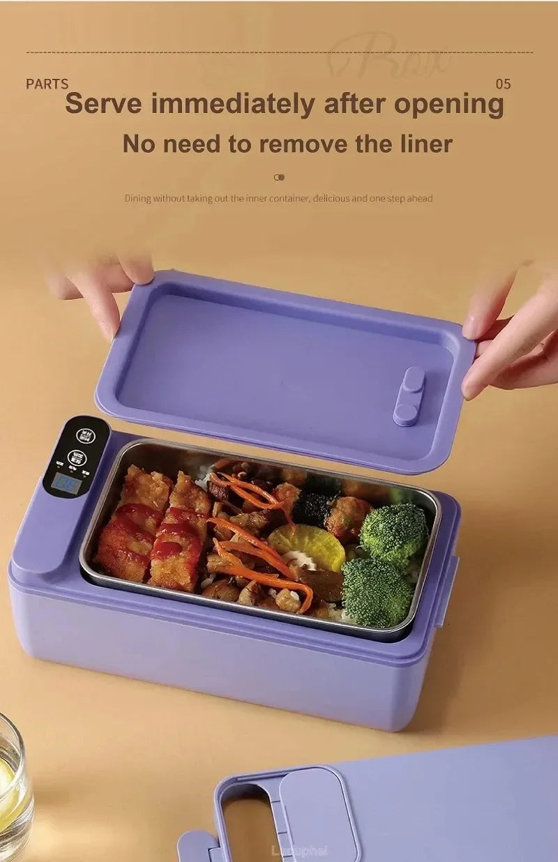 1L USB Electric Lunch Box Portable Heated Food Warmer Rechargeable Insulated Container for Office Camping Travel Commuting