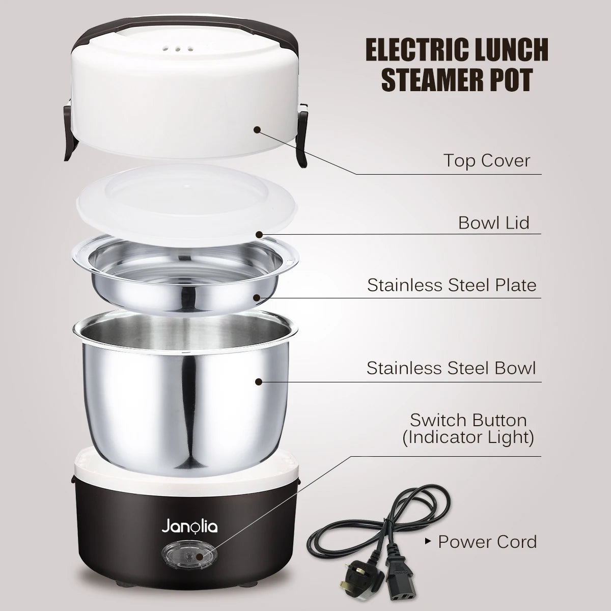 1.3L 220V Portable Electric  Lunch Box Food Warmer Container Rice Cooker Steamer Non-Stick Smart Cooking Porridge Rice Heater