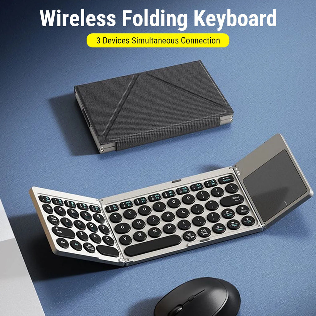 【HOT】Foldable Bluetooth Keyboard Portable Wireless Keyboard with PU Leather Cover Touchpad for Tablet Laptop Smartphone