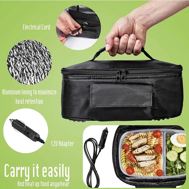 Portable Car Food Warmer Bag 12V Personal Car Electric Lunch Warmer Food Cooking Reheating Lunch Bag for Car Truck Work Travel