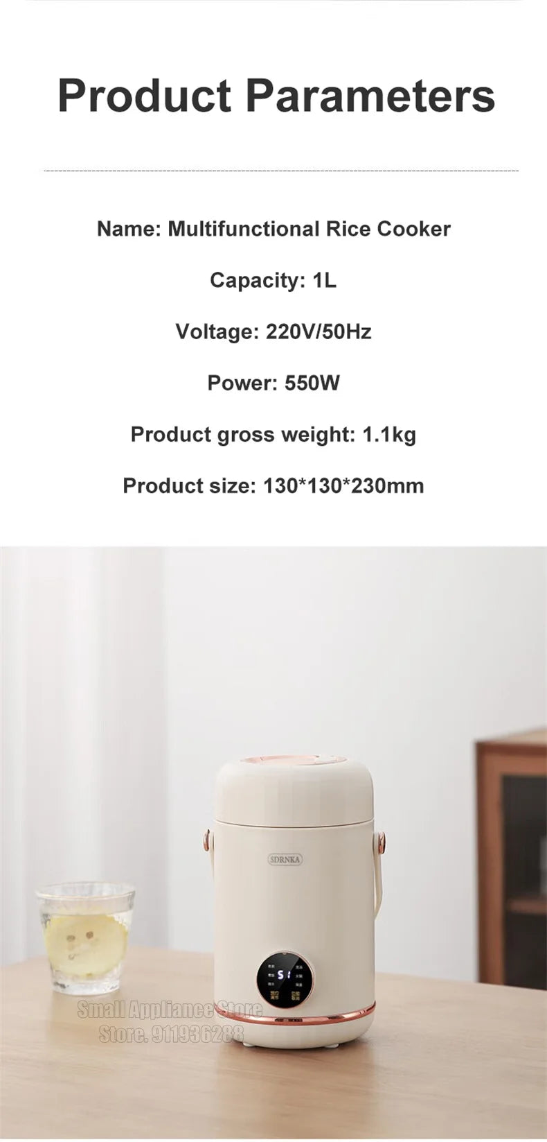 1L Rice Cooker Mini Portable Electric Cooker Ceramic Glazed Liner Multifunctional Electric Hot Pot 220V Home Kitchen Appliances