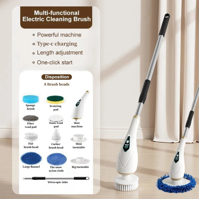 New  8-in-1 Electric Cleaning Brush Wireless Telescopic Handheld Household Kitchen Floor Bathroom 8 Heads Clean Scrubber Clean