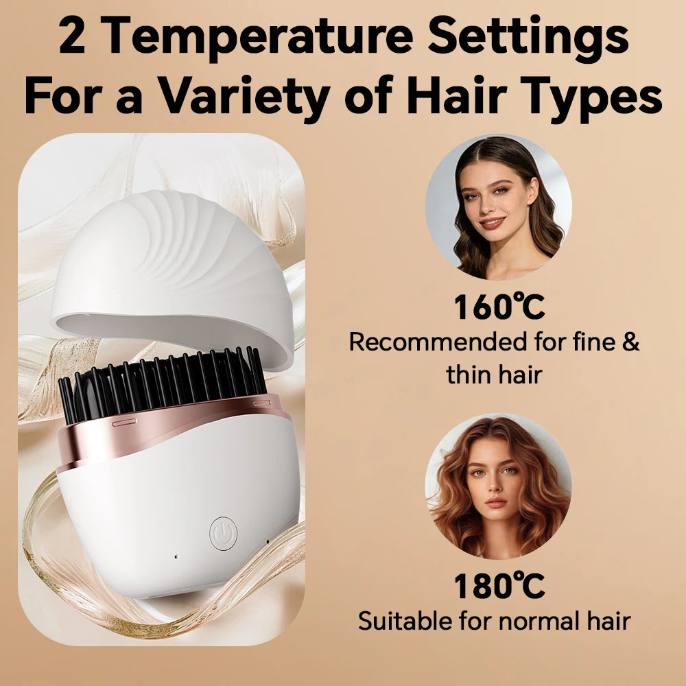 Mini Straightener USB Rechargeable Hair Straightener Brush - Anti-Scald Shell, Cordless Straightening Comb for Smooth Hairstyle