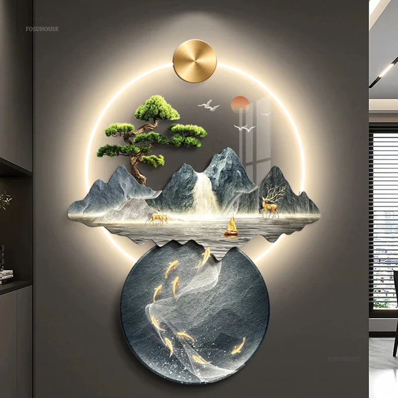 3d wall painting with lights Simple Modern Hanging Home Decoration for Corridor Aisle Upscale Living Room Wall Decorations