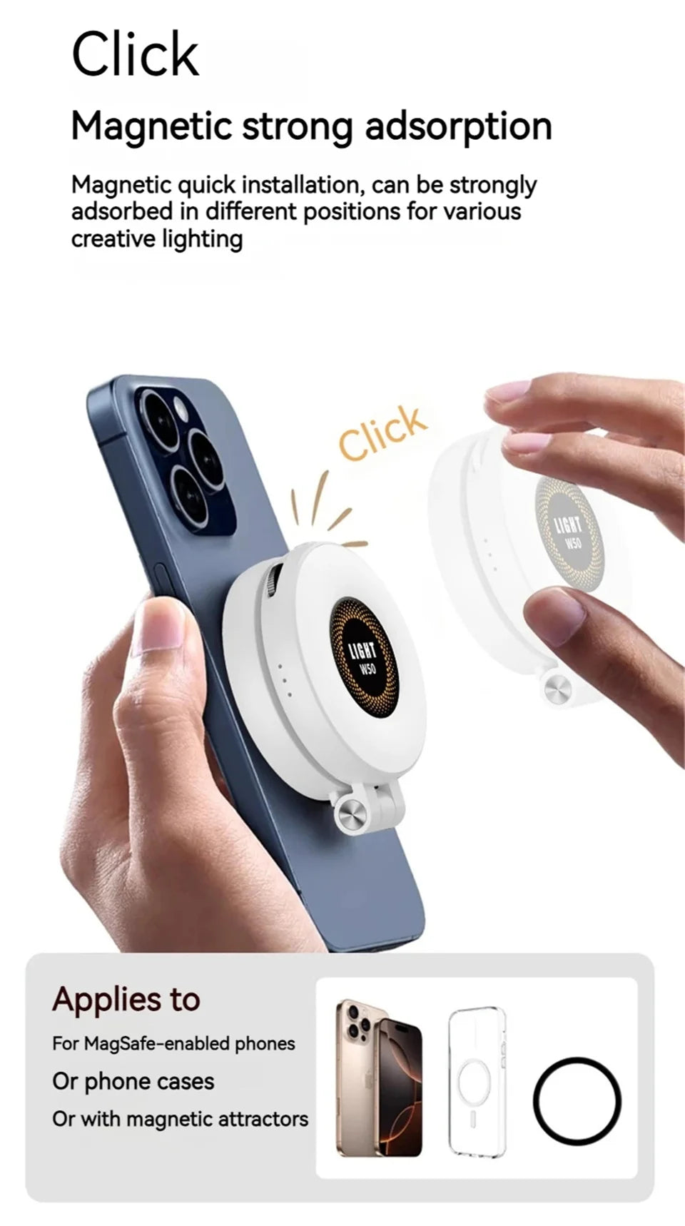 Roreta Magnetic Fill Light Mini Selfie Ring Fill Light 3 Mode with Led Light Universal for Smartphone Iphone Android photography