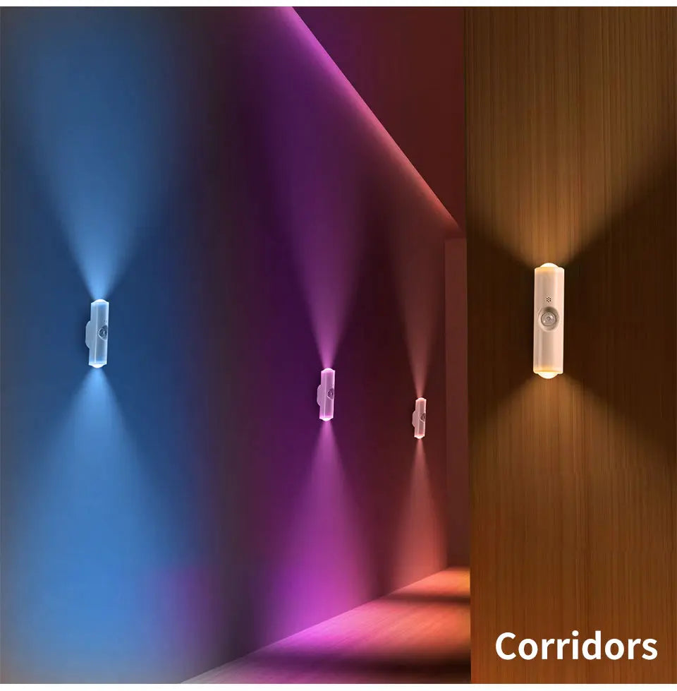 LED Motion Sensor Night Light RGB Colors Changing Wireless Wall Lamp Rechargeable Magnetic Sunset Lamp for Bedroom Living Room