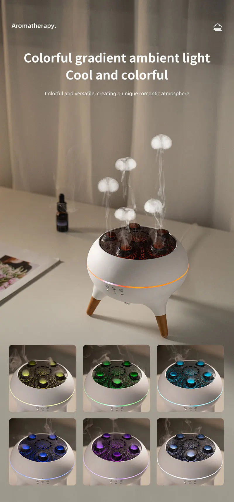 Jellyfish Air Humidifier With Colorful Gradient Lights Essential Oil Diffuser Ultrasonic Mist Maker Fogger Aroma Diffuser
