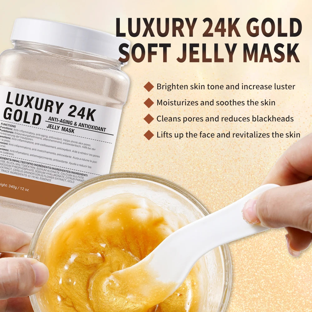 Jelly Mask Powder 24K Gold Anti Aging Jelly Face Mask, Peel Off Hydro Face Mask Powder for Fight Fine Lines, Dullness