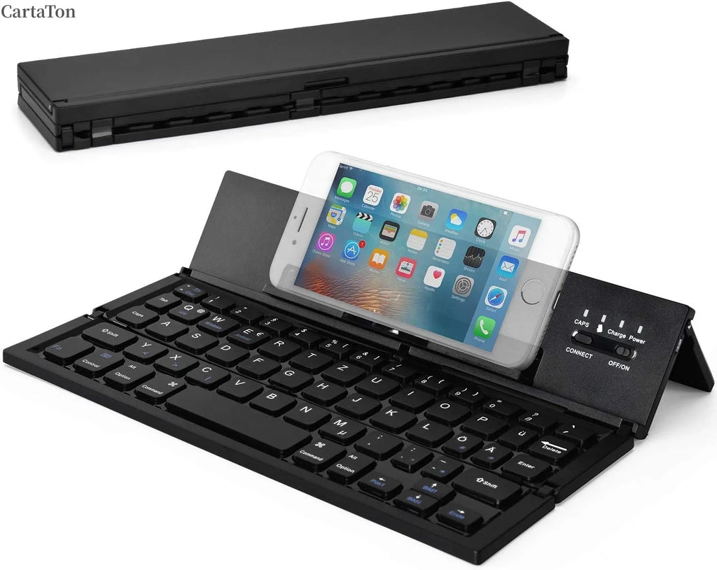 Portable Wireless Bluetooth Foldable Keyboard Mini Trifold Keyboard Aluminum Arabic English Layout for Mobile Phone Teclado