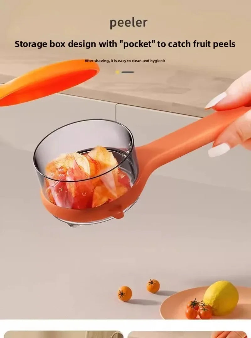 Multi-functional Fruit Vegetable Peeler with Peel Storage No Splashing Hanging Design Easy To Clean Potato Eye Remover Kitchen