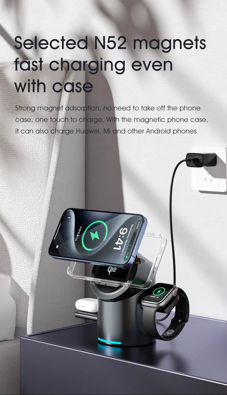 Qi2 Magnetic Wireless Charger Fast Charger 3-in-1 Intelligent Fast Charging 15W for IPhone 12/13/14/15/16, for Iwatch & AirPods