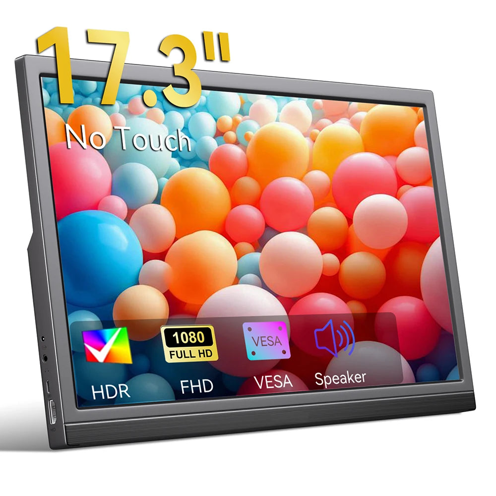 Portable Monitor 17.3 Inch External Laptop Display with USB-C HDMI Port Ultra-Thin Mobile Monitor for Business Travel Gaming