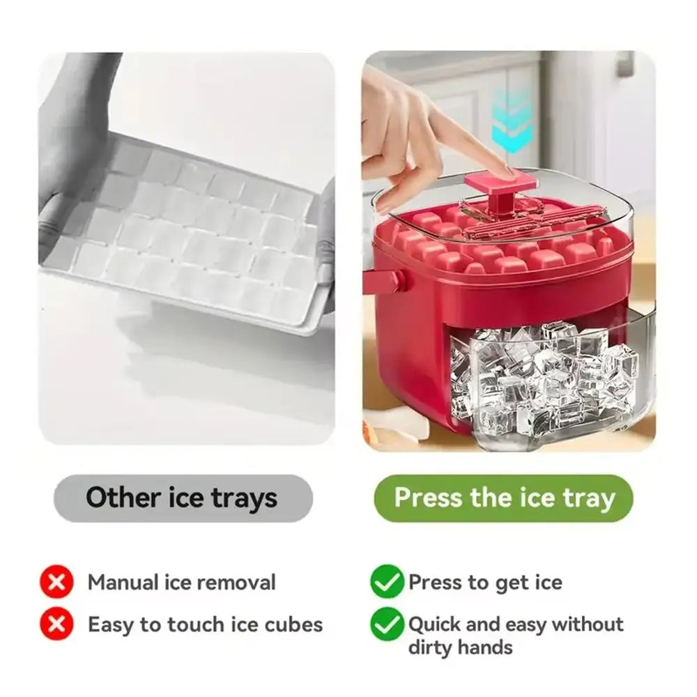 Portable 50-Cube Ice Maker with Easy Press Cap Large Capacity Double-layer Ice Cube Machine Household Ice Storage Ice Box