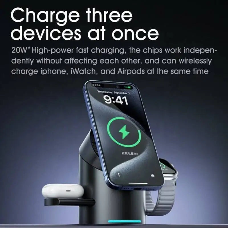 Qi2 Magnetic Wireless Charger Fast Charger 3-in-1 Intelligent Fast Charging 15W for IPhone 12/13/14/15/16, for Iwatch & AirPods